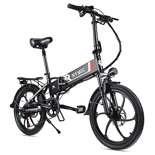 Electric Bike : Rymic Folding 20'' Electric City Bike, with Removable 48V 10.4Ah Lithium Battery for Adults, 7 Speed Shifter Electric Bicycle Handle LCD Meter Quick Delivery (Black)