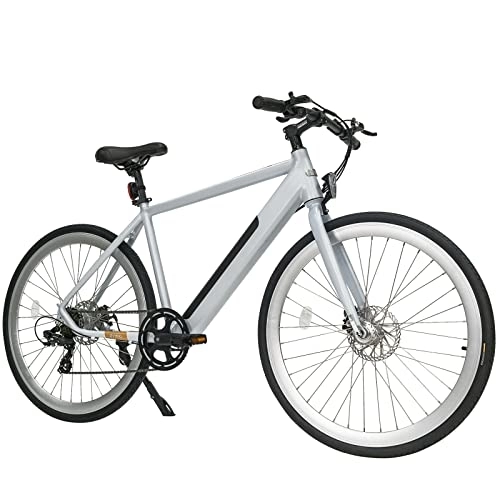 Electric Bike : Rymic Infinity 26'' Electric City Bike, Dual Torque Sensor with Removable Lithium Battery for Adults, 21 Speed Shifter Electric Bicycle with LCD Meter (Silver White)