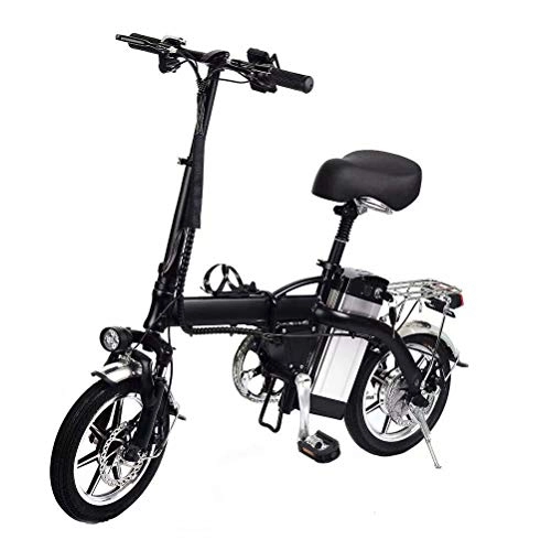 Electric Bike : RZBB 14" Folding Electric Bike With 48V 10Ah Lithium Battery 350W High-Speed Motor For Adults -Black Lithium Battery Electric Bike Foldable Portable Small Car