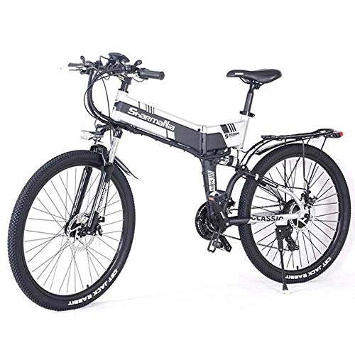 Electric Bike : RZBB Electic Mountain Bike, 26 Inch Folding E-Bike, 36V 250W 10.4Ah, Premium Full Suspension And Shimano 21 Speed Gear