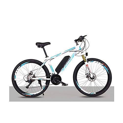 Electric Bike : S HOME 26 Inch Electric Mountain Bike - 250W High Brush Motor, With Removable 36V 8Ah Lithium Ion Battery, 21 Gears, 3 Riding Modes Fast Delivery(Color:White blue)