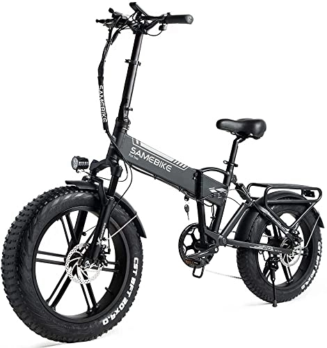 Electric Bike : SAMEBIKE 20'' Electric Bike for Adult, LX09 Fat Tire Electric Bicycle Electric with 48V 10.4AH Removable Lithium-Ion Battery, Folding Mountain E-Bike for Beach Snow, Black
