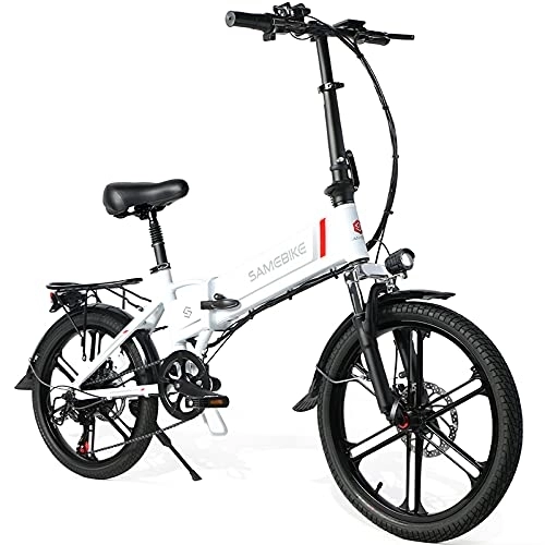 Electric Bike : SAMEBIKE 20" Electric Bike for Adult, XD30-II Upgrade Version with 48V 10.4AH Removable Lithium-Ion Battery, Folding City Commuter Electric Bicycle, Shimano 7-Speed, White