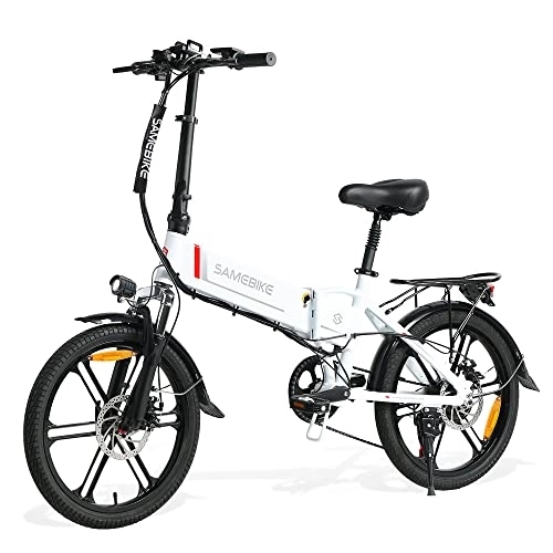 Electric Bike : SAMEBIKE 20'' Electric Bike for Adult, XD30-II Upgrade Version with 48V 10.4AH Removable Lithium-Ion Battery, Folding City Commuter Electric Bicycle (White)