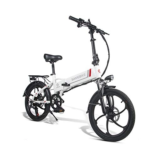 Electric Bike : SAMEBIKE 20'' Electric Bike for Adult, XD30 with 48V 10.4AH Removable Lithium-Ion Battery, Folding City Commuter Electric Bicycle (White)