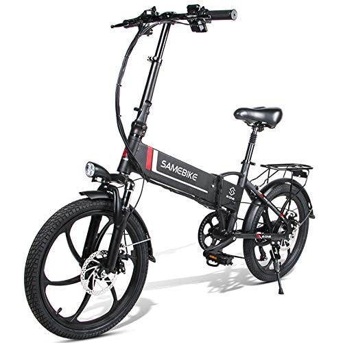 Electric Bike : SAMEBIKE 20 Inch Foldable Electric Bicycle 48 V 10.4 Ah, E-Bike Electric Bicycle for Adults with Remote Control, 7-Speed Gear Lever (Black)