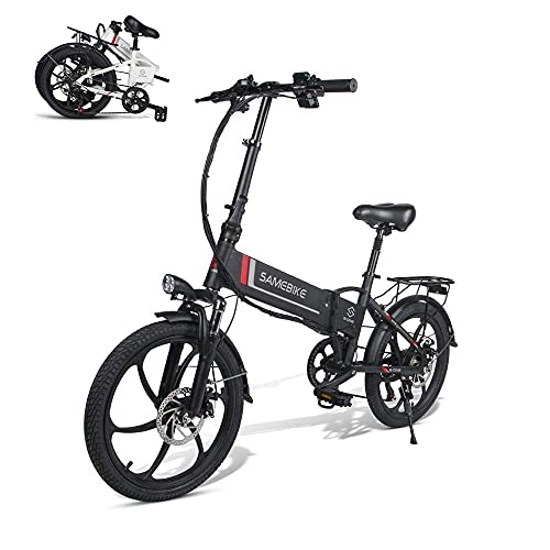Electric Bike : SAMEBIKE 20LVXD30 Electric Bike 48V 10AH Lithium Battery with Remote Control Folding Electric Bicycle City Commuter Ebike 20 inch for Adults (Black)