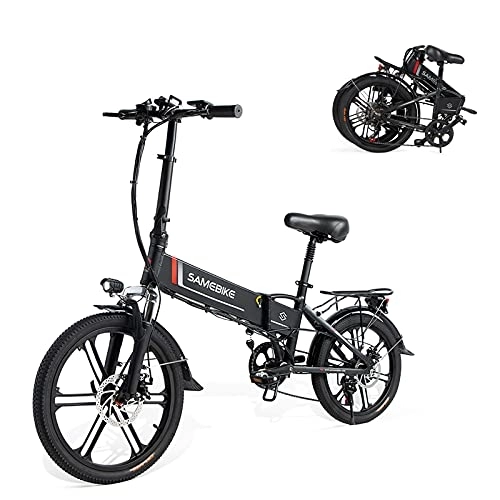 Electric Bike : SAMEBIKE 20LVXD30-II Electric Bicycle for Adults 48V 10.4AH Electric Bike 20 Inch Folding Ebike Electric City Commuter Bicycle SHIMANO 7 Speeds (black)