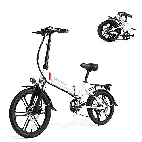 Electric Bike : SAMEBIKE 20LVXD30-II Electric Bicycle for Adults 48V 10.4AH Electric Bike 20 Inch Folding Ebike Electric City Commuter Bicycle SHIMANO 7 Speeds (White)