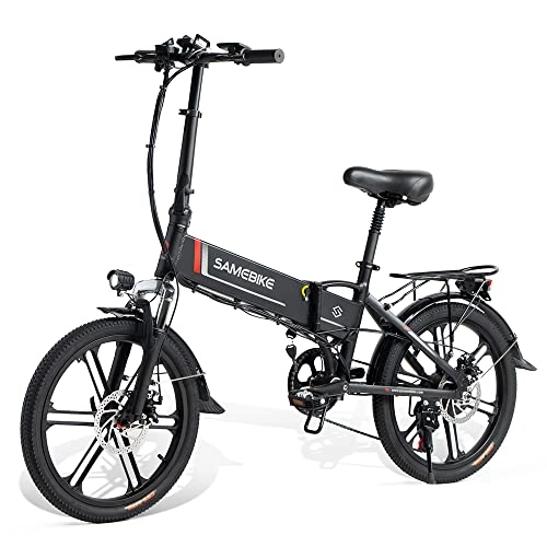 Electric Bike : SAMEBIKE 20LVXD30-II Folding 20" Electric City Bike 48V 10.4AH Lithium Battery for Adults, Folding Electric Bicycle Commuter Ebike with LCD Display & Front and Rear Bike Lights