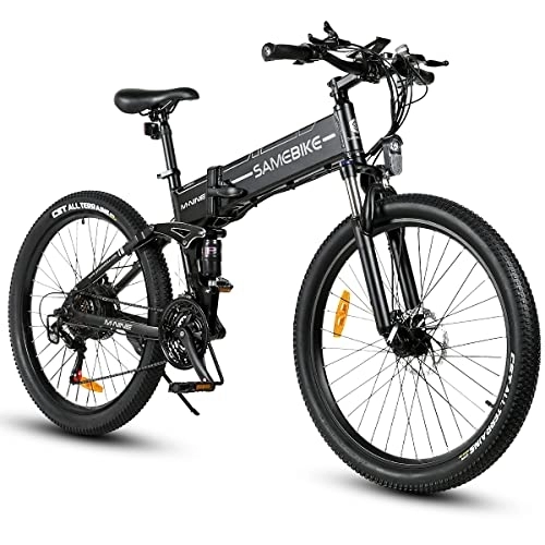 Electric Bike : SAMEBIKE 26'' Electric Bike for Adult, LO26-II FT Version with 48V 10.4AH Removable Lithium-Ion Battery, Folding City Commuter Electric Bicycle, 21-Speed (Black)