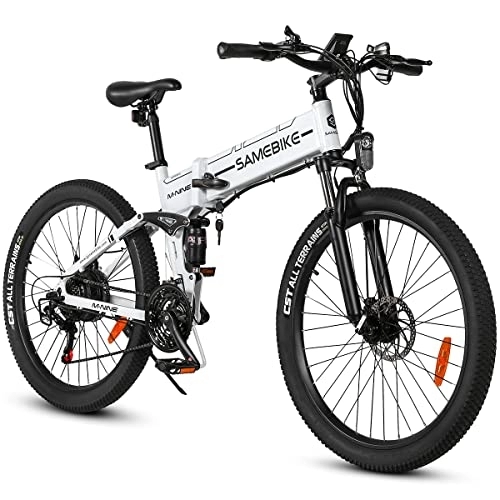 Electric Bike : SAMEBIKE 26'' Electric Bike for Adult, LO26-II FT Version with 48V 10.4AH Removable Lithium-Ion Battery, Folding City Commuter Electric Bicycle, 21-Speed (White)