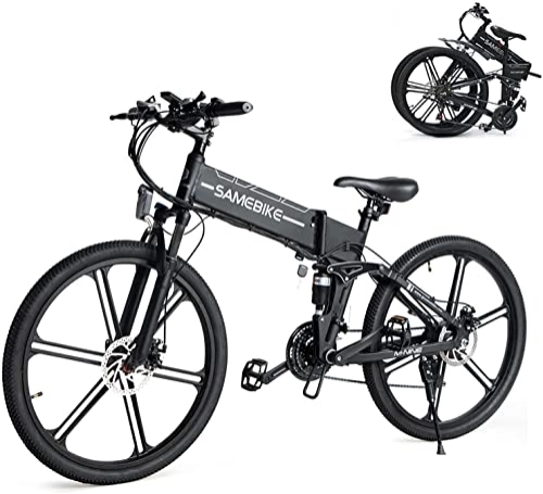 Electric Bike : SAMEBIKE 26 Inch Electric Bicycle For Adults, Foldable Unisex City Electric Bicycle, 48V 10.4AH / 12.5AH Removable Battery, Shimano 21 Speeds (LO26 Integrated Wheel Black)