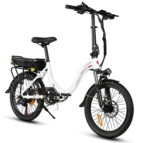 Electric Bike : SAMEBIKE Electric Bike 20" Electric Folding Bike for Adults, E Folding Bike 36V 12AH Extendable Batterie, E-bike for Shimano 7 Speed Portable Folding Ebike Men Ladies (White)