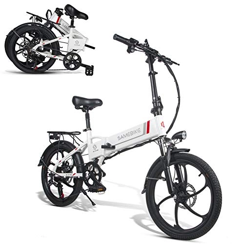 Electric Bike : SAMEBIKE Electric Bike 48V 10.4AH Lithium Battery with Remote Control Folding Electric Bicycle for Adults (White)