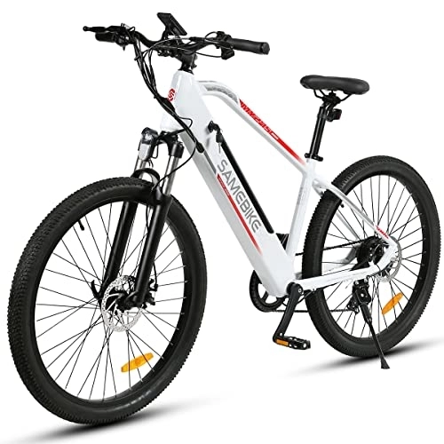Electric Bike : SAMEBIKE Electric Bike for Adults 27.5 inch with 48V 10.4AH Removable Lithium Battery Shimano Professional 7 Speed Gears and LCD Smart Meter, Electric Bike for Adults Mountain Commuter Bike, White