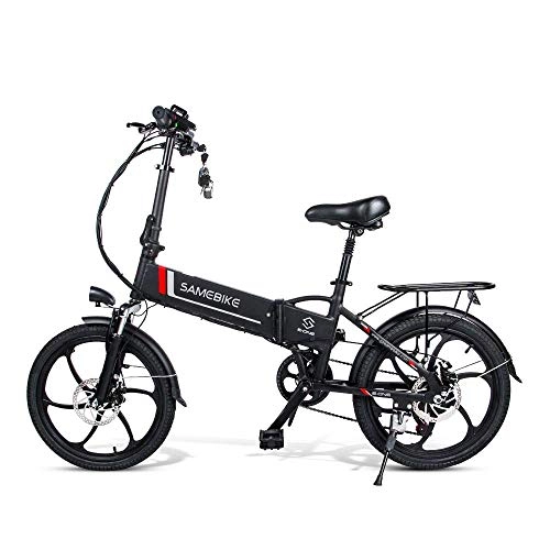 Electric Bike : SAMEBIKE Electric Bike with LED Display Screen Adult Foldable Pedal Assist E-Bike with Battery, Professional 4 Speed Transmission Gears