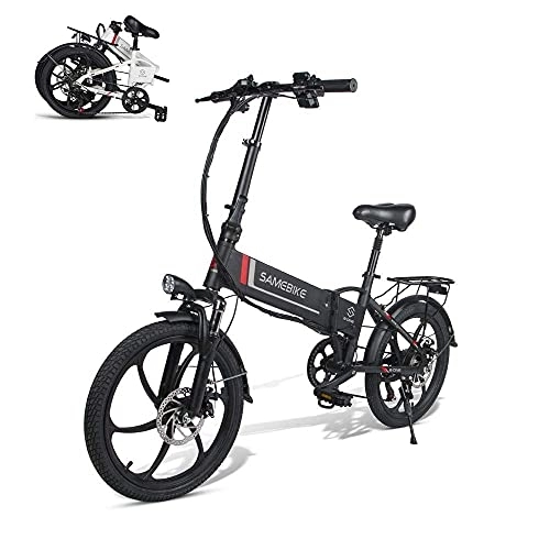 Electric Bike : SAMEBIKE Folding 20" Electric Bike with Removable 48V 10.4AH Lithium Battery for Adults Folding Electric Bicycle Commuter Ebike with 7 Speed Shifter Electric Bicycle Quick Delivery (Black)