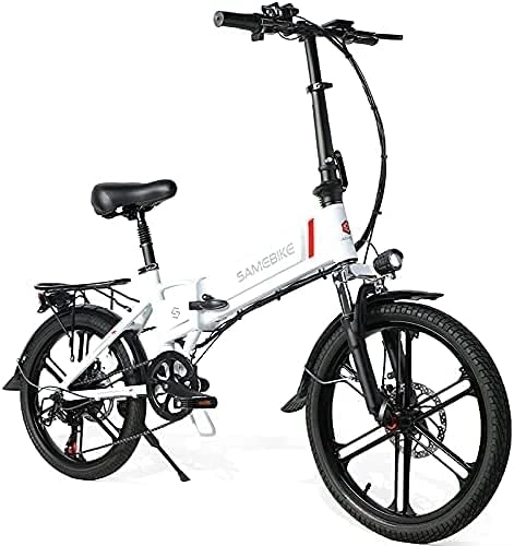Electric Bike : SAMEBIKE Folding 20'' Electric City Bike with Removable 48V 10.4AH Lithium Battery, Folding Electric Bicycle Commuter Ebike with 7 Speed Shifter Electric Bicycle for Adults, Quick Delivery, White