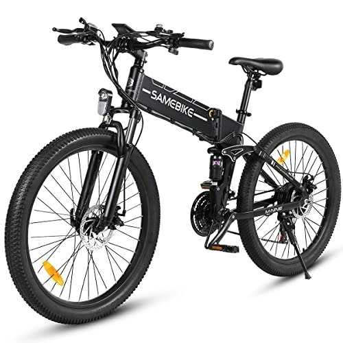 Electric Bike : SAMEBIKE Folding Electric Bicycle for Adults With 48V10.4AH Removable Battery 26 Inch Folding Electric Mountain Bikes with SHIMANO 21 Speed Gears Quick Delivery, Spoke wheel black