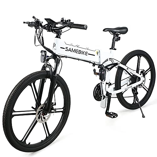 Electric Bike : SAMEBIKE LO26-II Electric Bicycle for Adults 48V 10.4AH Ebike 26 inch Folding Electric Mountain Bikes with SHIMANO 21 Speeds Color LCD Display (White)