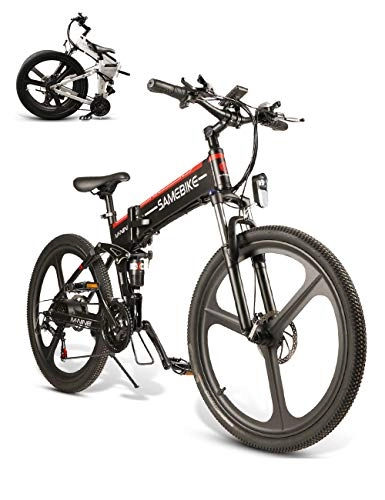 Electric Bike : SAMEBIKE LO26YT Electric Mountain Bike 26" Wheel Folding Ebike 350W 48V 10AH 21 Speed Electric Mountain Bike Magnesium Alloy Rim for Adult (Color: Black)