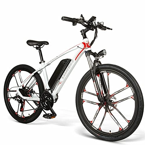 Electric Bike : SAMEBIKE MY-SM26 Electric Mountain Bike 48V8AH Commuter Bicycle 26 inch SHIMANO 21 Speed Magnesium Alloy Wheel for Adults (White)