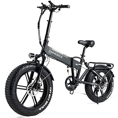 Electric Bike : SAMEBIKE XWLX09 Fat Tire Electric Bicycle Electric Mountain Bicycle Beach Snow Ebike 20 inch for adults Black