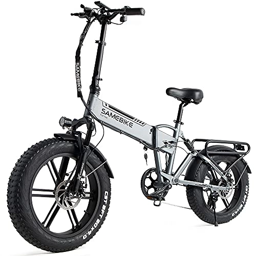 Electric Bike : SAMEBIKE XWLX09 Fat Tire Electric Bicycle Electric Mountain Bicycle Beach Snow Ebike 20 inch for adults Grey