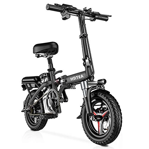 Electric Bike : San Ren Adult Electric Bicycle, City Commuter Electric Bicycle, 14-inch Foldable Electric Bicycle, Lithium Ion Battery, 48v / 240w Brushless Motor (Black battery life 50KM)