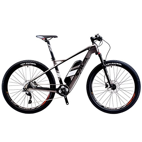 Electric Bike : SAVADECK KNIGHT6.0 Carbon Fiber Electric Mountain Bike 27.5 inch e bike Pedal-assist MTB Pedelec Bicycle with Shimano 10 Speed and Removable 36V / 14Ah SAMSUNG Li-ion Battery (Black Grey)