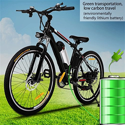 Electric Bike : Scallop 26 inch Electric Mountain Bike, 21 Speed Lithium Battery Aluminum Alloy E-Bike Bicycle for Adult (Black-UnFoldable)
