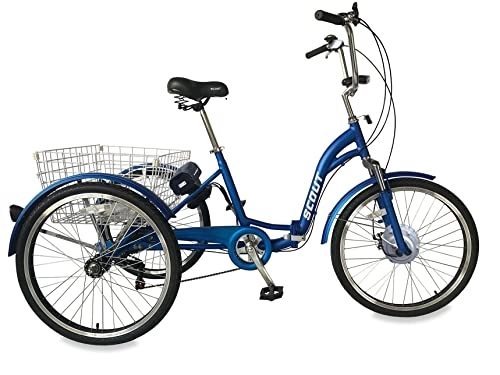 Electric Bike : SCOUT Electric tricycle, 24" wheels, folding frame, 6-speed, 12.8Ah, 250w, electric tricycle, folding electric tricycle (Matte Blue)