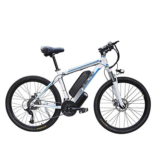 Electric Bike : Seesaw Adult Electric Bicycles, Smart Mountain Bikes Can Move 48V / 10Ah Large Capacity Lithium Ion Battery 360W Aluminum Alloy Commuter Electric Bicycle, White blue
