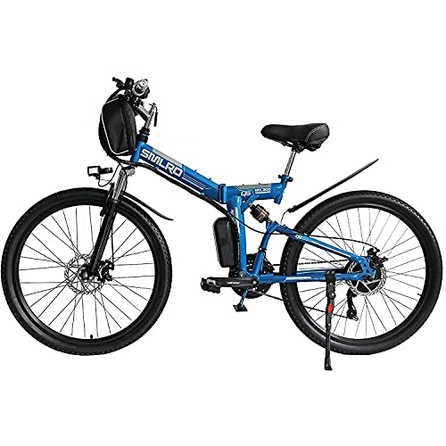 Electric Bike : SFSGH Ebikes For Adults, Folding Electric Bike MTB Dirtbike, 26" 48V 10Ah 350W IP54 Waterproof Design, Easy Storage Foldable Electric Bycicles For Men(Color:Blue)