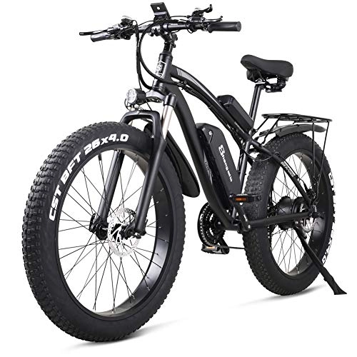Electric Bike : Sheng milo 26 Inch Fat Tire Electric Bike 48V 1000W Motor Snow Electric Bicycle with Shimano 21 Speed Mountain Electric Bicycle Pedal Assist Lithium Battery Hydraulic Disc Brake(MX02S) (Black)