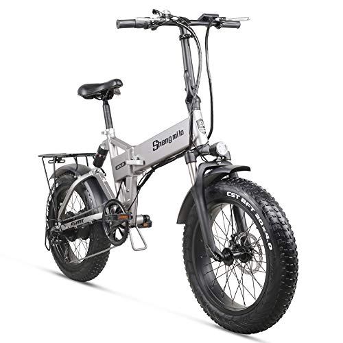 Electric Bike : sheng milo MX21 Electric Bike Mountain Bicycle Lithium Battery Motor ebike Folding Aluminum Frame Fat Tire 20 inch 48V500W adult Electric Snow Bike