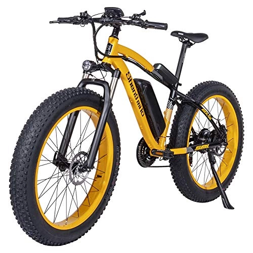 Electric Bike : Shengmilo 1000W Motor 26 Inch Mountain E- Bike, Electric Bicycle, 4 inch Fat Tire, Only One 17AH Battery Included (Yellow)