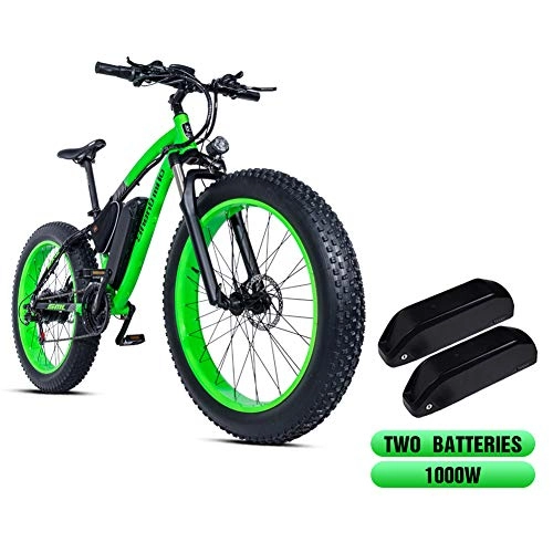 Electric Bike : Shengmilo 1000W Motor 26 Inch Mountain E- Bike, Electric Bicycle, 4 inch Fat Tire, SHIAMANO 21 Variable Speed, XOD Hydraulic Disc Brake(GREEN)