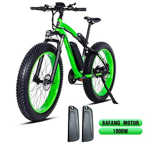 Electric Bike : Shengmilo 1000W Motor 26 Inch Mountain E- Bike, Electric Bicycle, 4 inch Fat Tire, SHIAMANO 21 Variable Speed, XOD Hydraulic Disc Brake, Inlcude 2 Batteries (Green)
