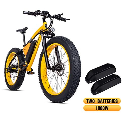 Electric Bike : Shengmilo 1000W Motor 26 Inch Mountain E- Bike, Electric Bicycle, SHIMANA & XOD, 4 inch Fat Tire, Inlcude 2 Batteries (YELLOW)