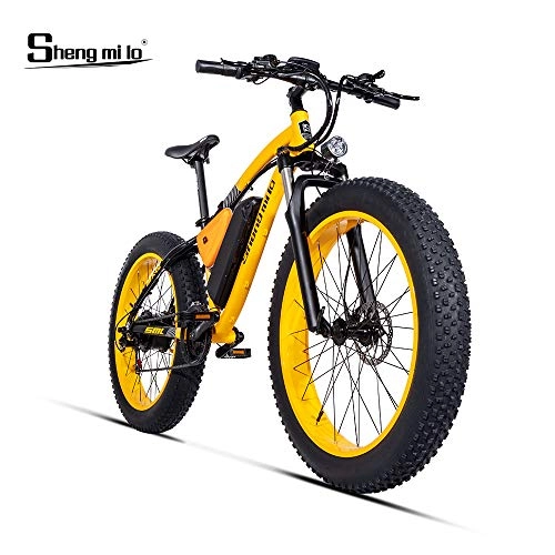 Electric Bike : Shengmilo 26 Inch Fat Tire Electric Bicycle, 48V 1000W Motor Snow Electric Bicycle, Shimano 21 Speed Mountain Electric Bicycle Pedal Assist, Lithium Battery Hydraulic Disc Brake