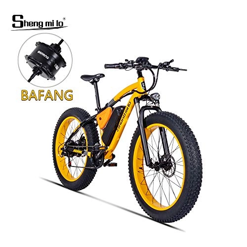 Electric Bike : Shengmilo 26 Inch Fat Tire Electric Bicycle, BAFANG 48V 500W Motor Snow Electric Bicycle, Shimano 21 Speed Mountain Electric Bicycle Pedal Assist, Lithium Battery HydraulicDisc Brake
