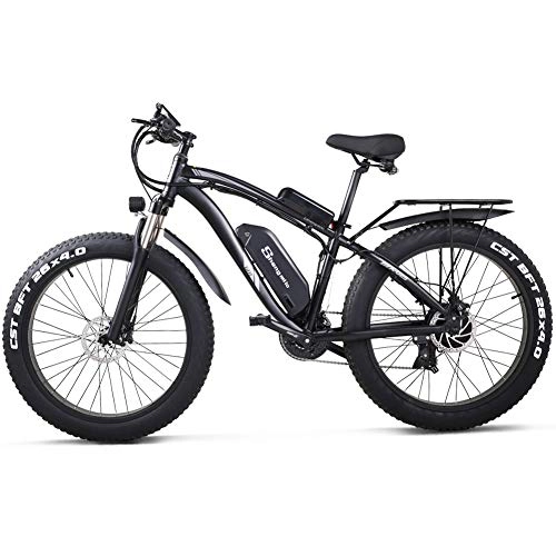 Electric Bike : Shengmilo 26 Inch Fat Tire Electric Bike 48V 1000W Motor Snow Electric Bicycle with Shimano 21 Speed Mountain Electric Bicycle Pedal Assist Lithium Battery Hydraulic Disc Brake(MX02S) (Black)