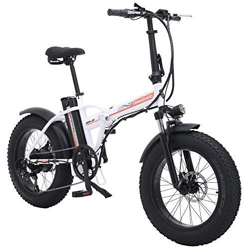 Electric Bike : Shengmilo 500W Electric Foldable Bicycle Mountain Snow E-bike Road Cycling, 4 inch Fat Tire, SHIMANO 7 Variable Speed (White)