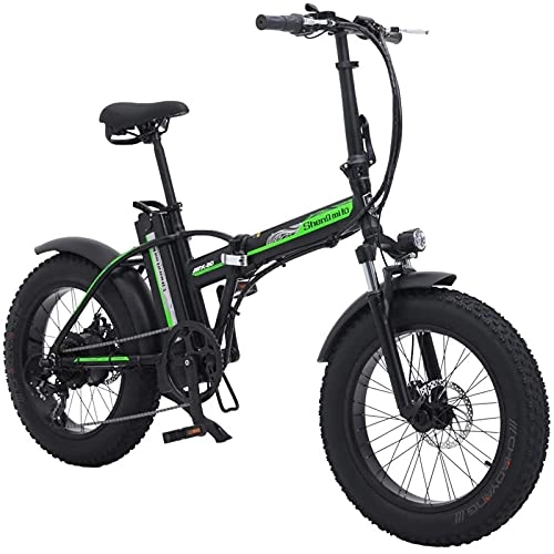 Electric Bike : SHENGMILO Adult Folding Electric Bicycle, 20 * 4.0 Fat Tire Electric Bicycle with 500W Motor 48V 15AH Battery, Commuter or Mountain Bicycle, 7 / 21 Shift Lever Accelerator (Black, No spare battery)