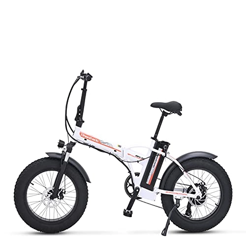 Electric Bike : SHENGMILO Adult Folding Electric Bicycle, 20 * 4.0 Fat Tire Electric Bicycle with 500W Motor 48V 15AH Battery, Commuter or Mountain Cross-country Bicycle, 7 / 21 Shift Lever Accelerator (White)