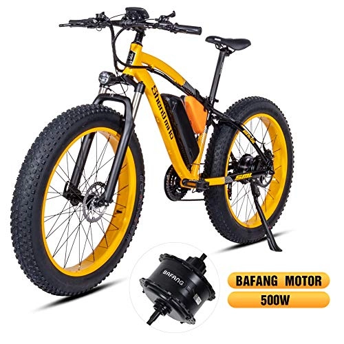 Electric Bike : Shengmilo Bafang Motor 26 Inch Mountain E- Bike, Electric Folding Bicycle, 4 inch Fat Tire (Yellow)