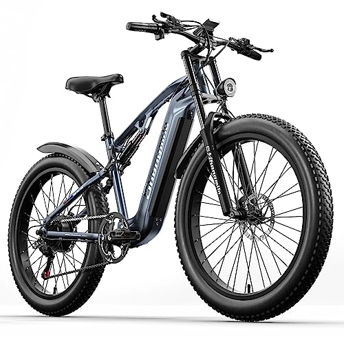 Electric Bike : Shengmilo E Bike Electric Bike 26 Inch E-Mountain Bike full suspension E-Bike 48V 17.5Ah Battery 7-Speed shifting electric cycling with Fat Tire, hydraulic disc brakes, aluminum carrier & frame