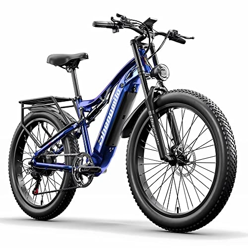 Electric Bike : Shengmilo E Bike Electric Bike 26 Inch fully E-Mountain Bike E-Bike 48V 15AH Battery 7-Speed shifting electric cycling with 3.0 Fat Tire, dual hydraulic disc brakes and aluminum frame